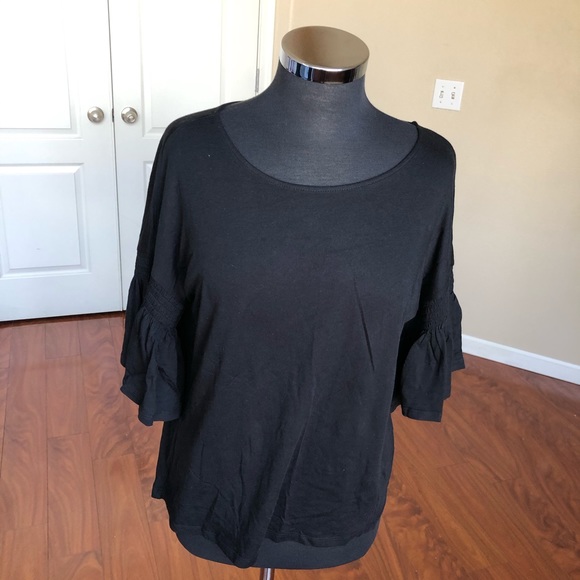 14th & Union Tops - 14th & Union Ruffle Sleeve Top in Black